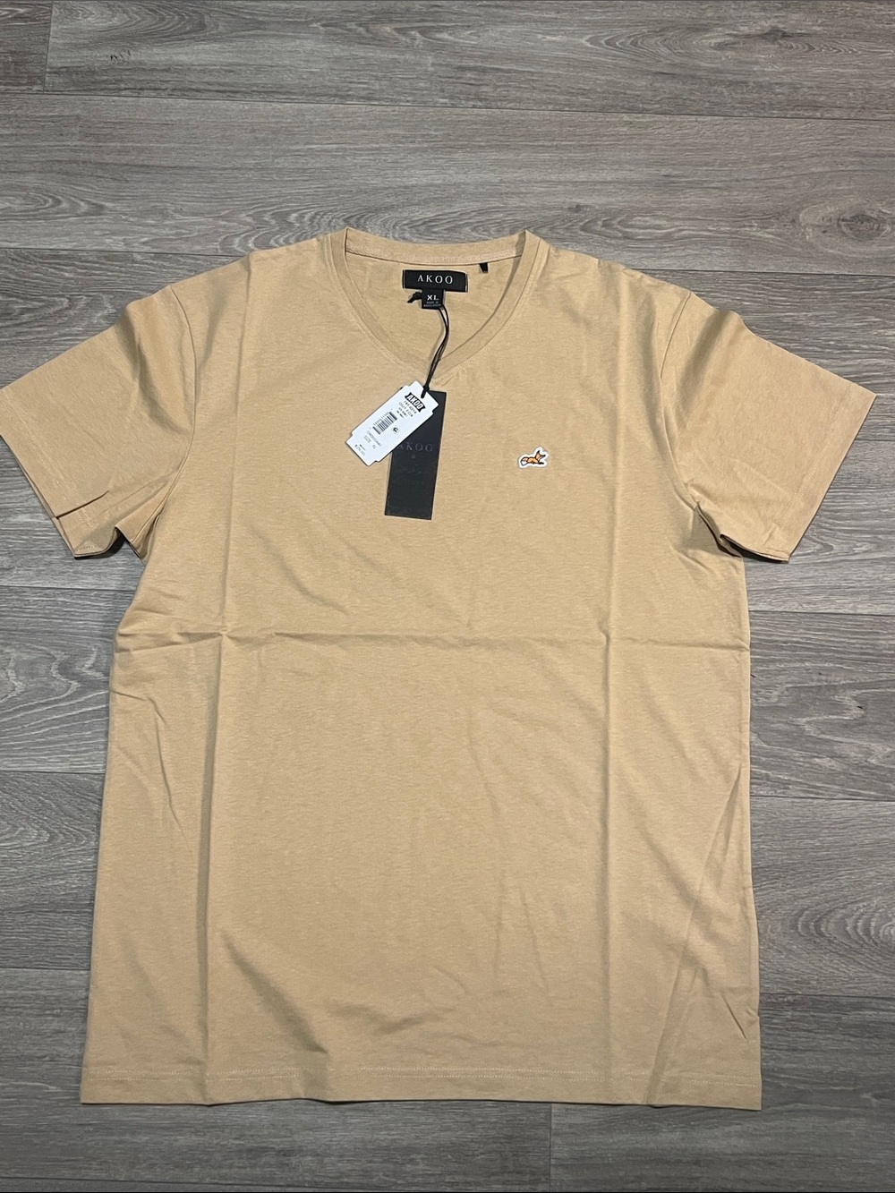 AKOO Men's Tan V-Neck Logo Tee